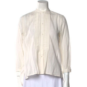 NILI LOTAN Mock Neck Long Sleeves Blouse Size Small Pleated Front Button Shirt